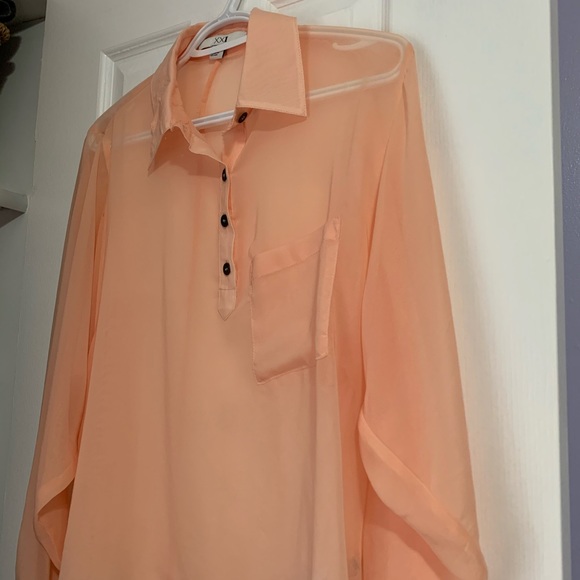 3 for $15 Forever 21 Baby Pink Sheer Blouse - Picture 3 of 6